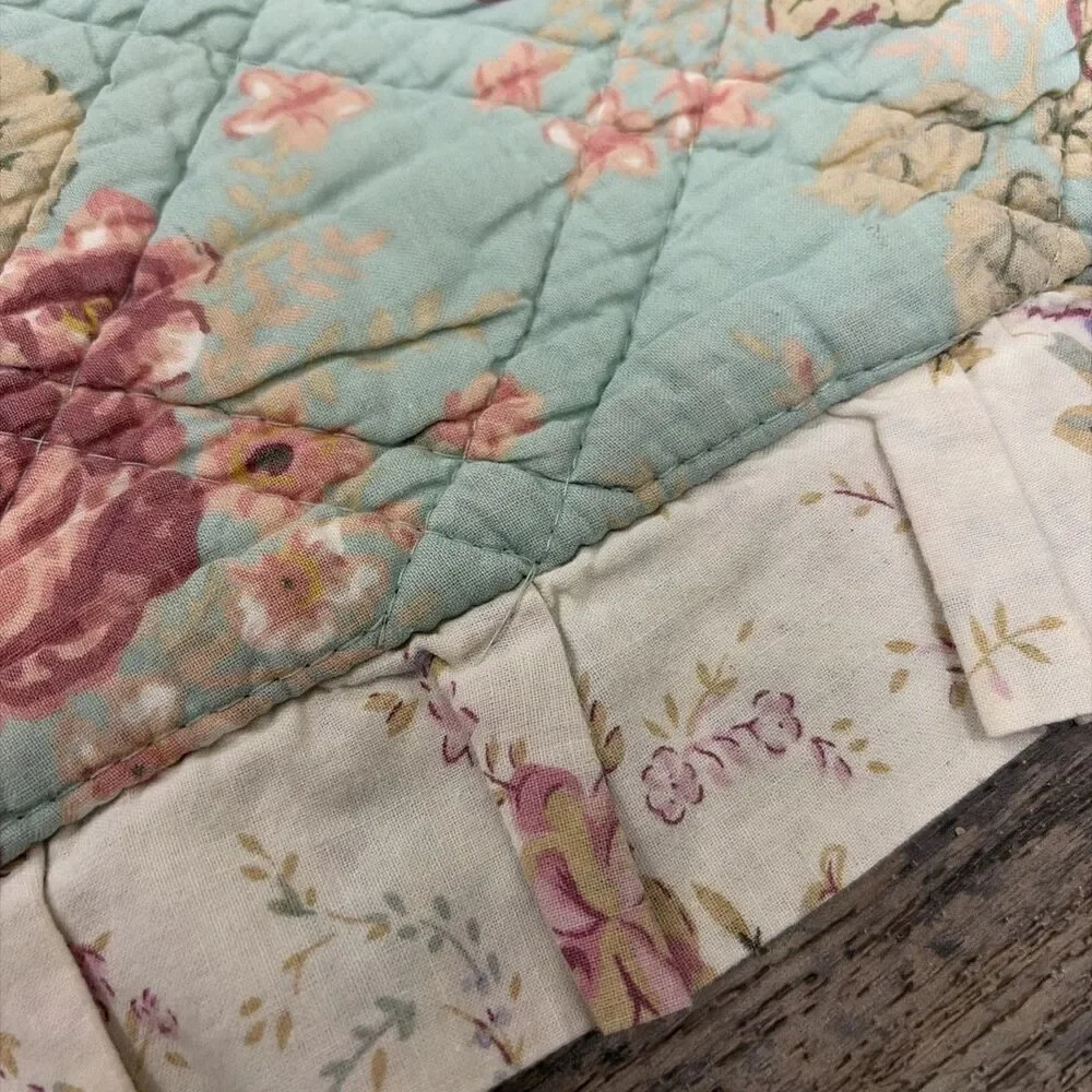 Greenland Home Floral Quilt Throw Blanket W/sham Pink Roses Cottagecore 54x60
